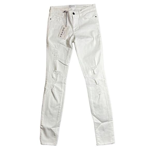 Frame Denim Le Skinny De Jeanne Ripped Jeans In Blanc Jefferson Size 27 - Picture 1 of 13